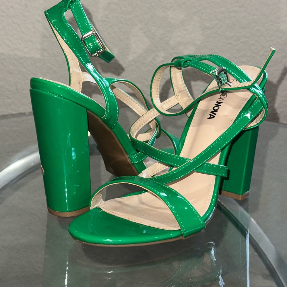 Aldo Green Block Heel Sandals with Strappy Design